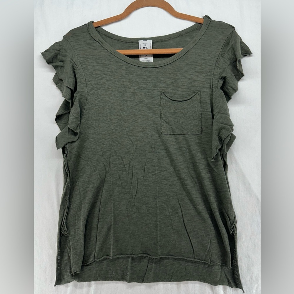 Free People We The Free Womens Ruffle Sleeve Tee Sleeve Distressed Green Size XS
